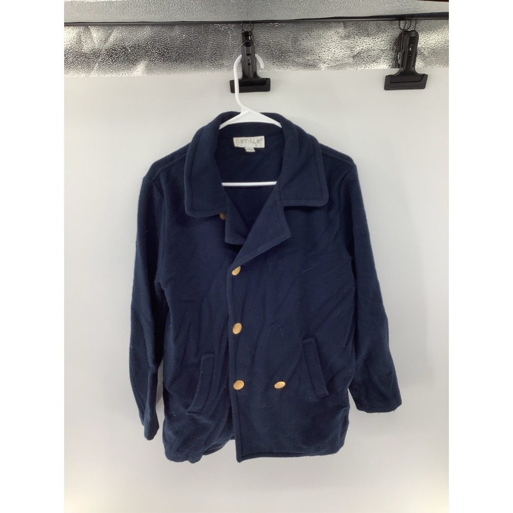 Karen Kane Petites Navy Blue Fleece Pea Coat Double Breasted Gold Buttons L